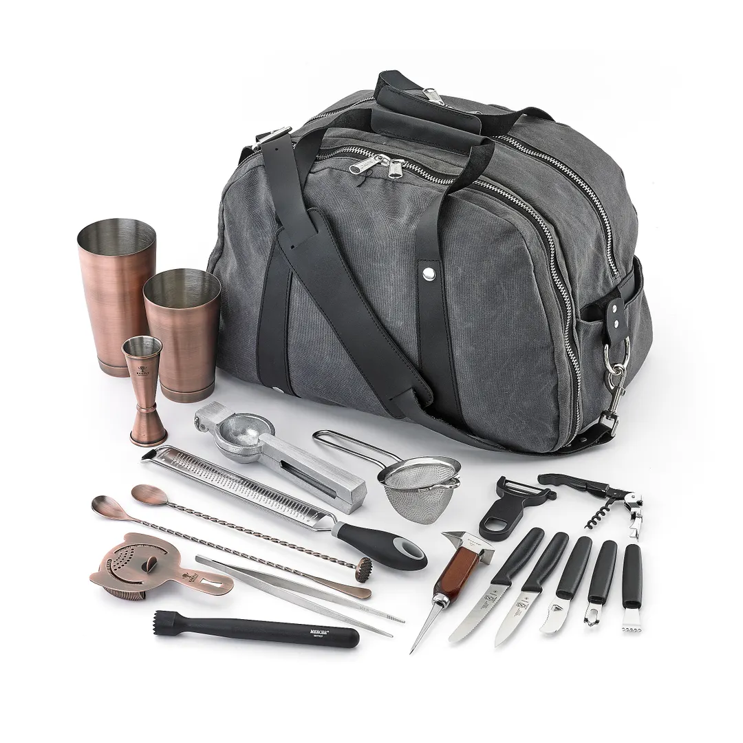 Mercer M37103ACP Barfly 18-Pc Kit, 9-3/8" Tong, Stainless Steel Core, Antique Copper-Plated
