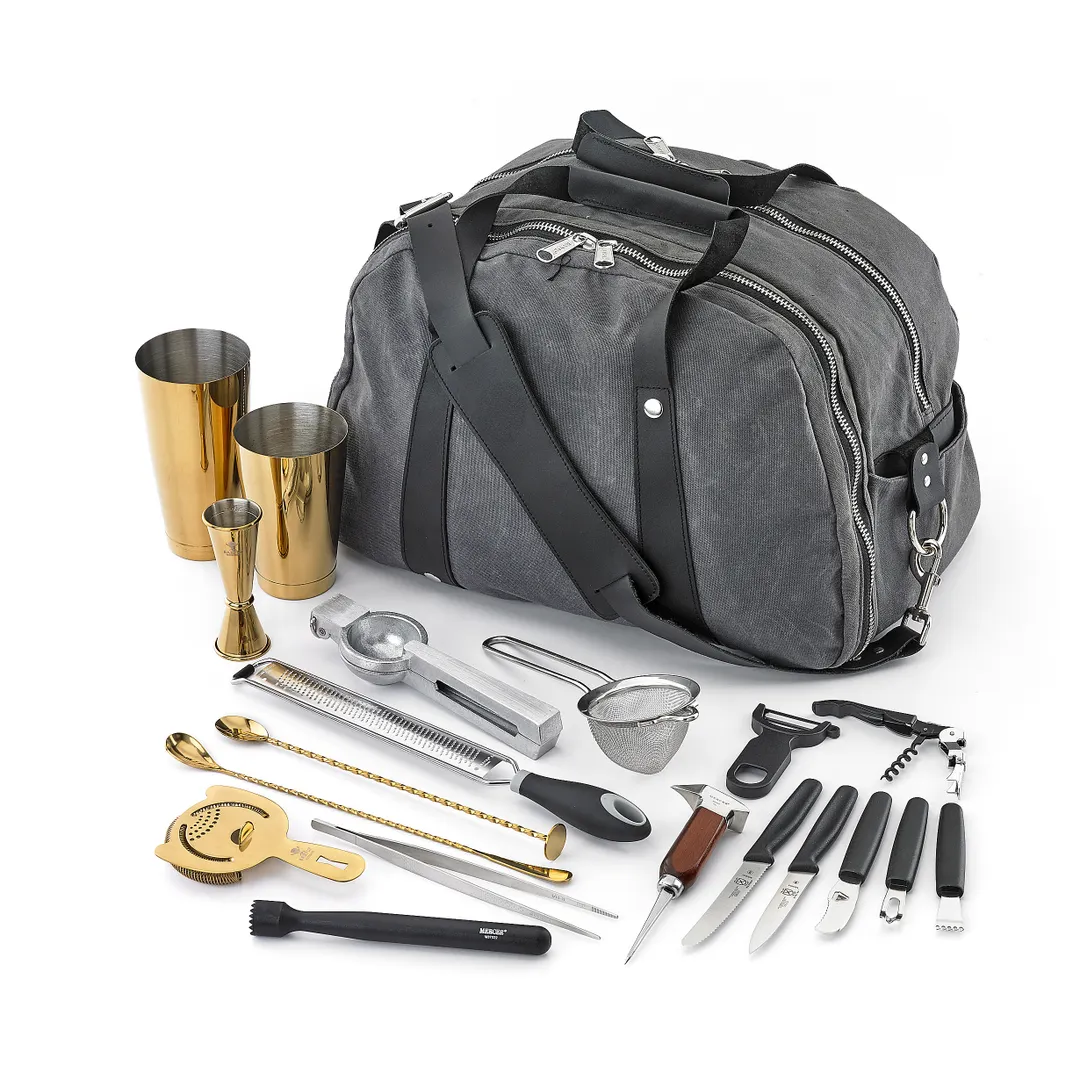 Mercer M37103GD Barfly Deluxe II 18‑Piece Bar Kit, Gold‑Plated, 18/8 Stainless Steel Core