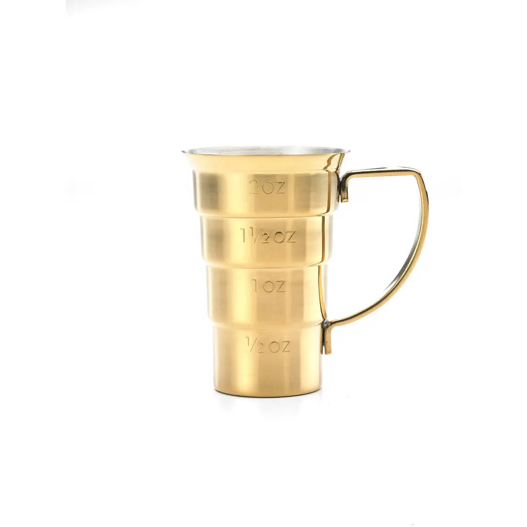 Mercer M37108GD Barfly Jigger – 2 oz (60 ml) Stepped Steel, Gold‑Plated, Handle, ½ oz & 1½ oz Marks