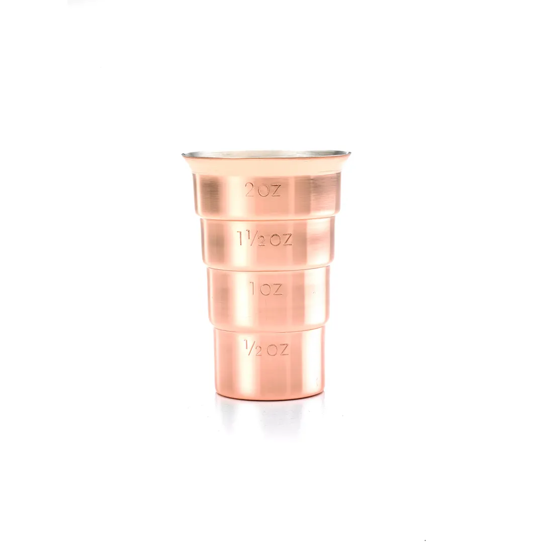 Mercer M37109CP Barfly Jigger – 2 oz/0.5 oz Copper-Plated, Stepped 1/2-15 Increments Flared Top Edge