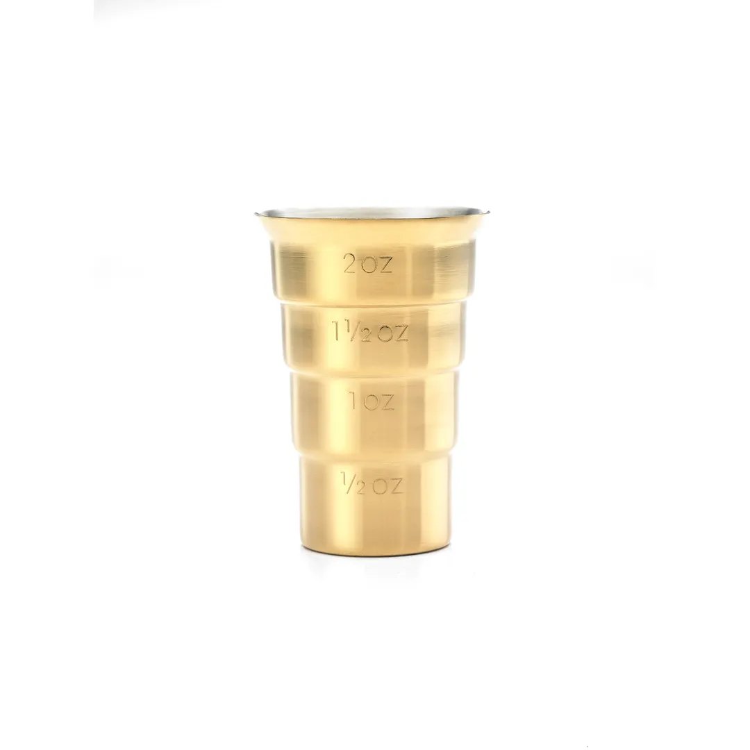 Mercer M37109GD Barfly® Jigger, 2 oz/½ oz Steel, Gold Finish, Flared Top, ½‑15 ml Marks, Nest