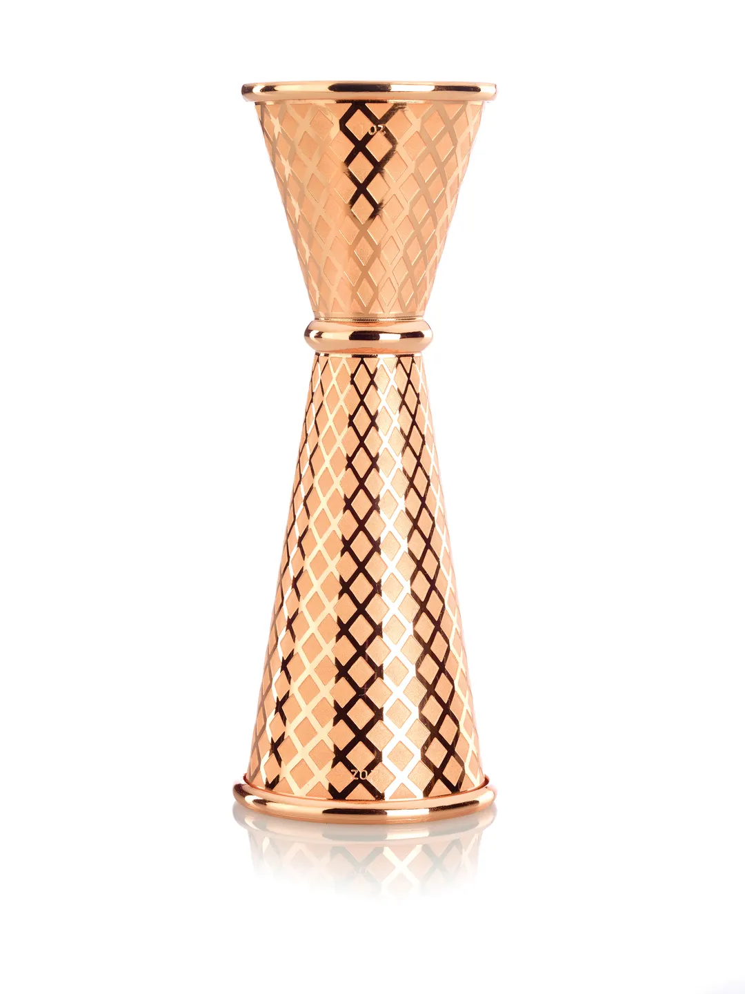 Mercer M37202CP - Barfly Diamond Lattice Bar Jigger, 1 oz & 2 oz, 18/8 Steel, Copper-Plated