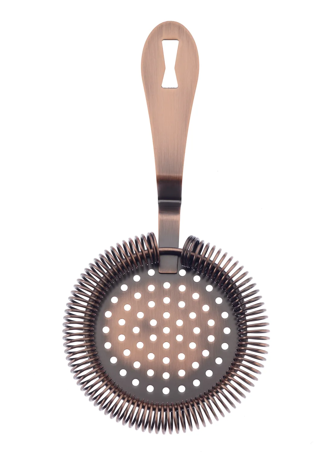 Mercer M37218ACP Hawthorne Strainer, 7 1/4" Length, Hanging Hole, 18/8 Stainless Steel, Copper