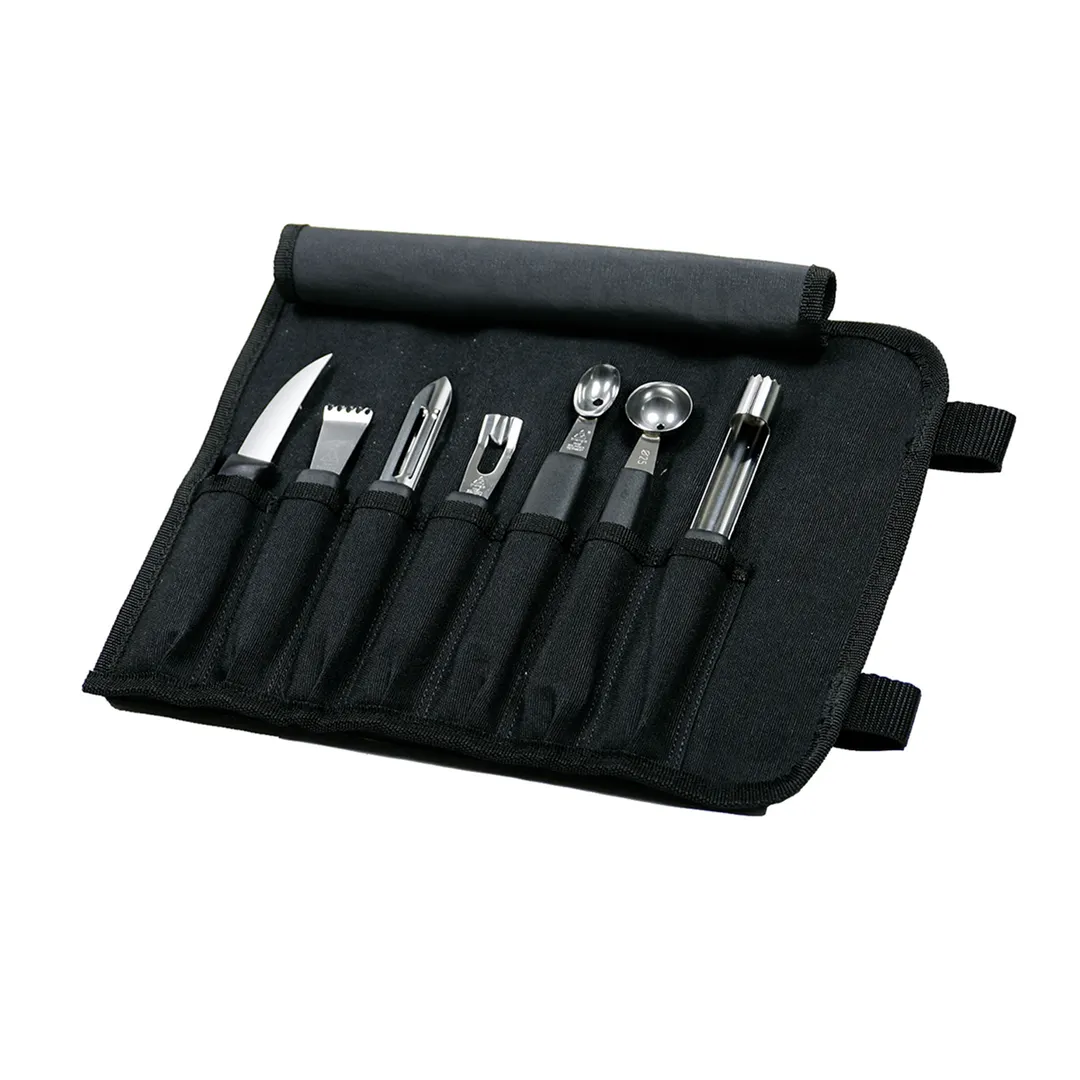 Mercer M40000 Garnish Set - 8-Piece Kit with 2½" Peeling Knife, garnish tools and 600 Denier Roll