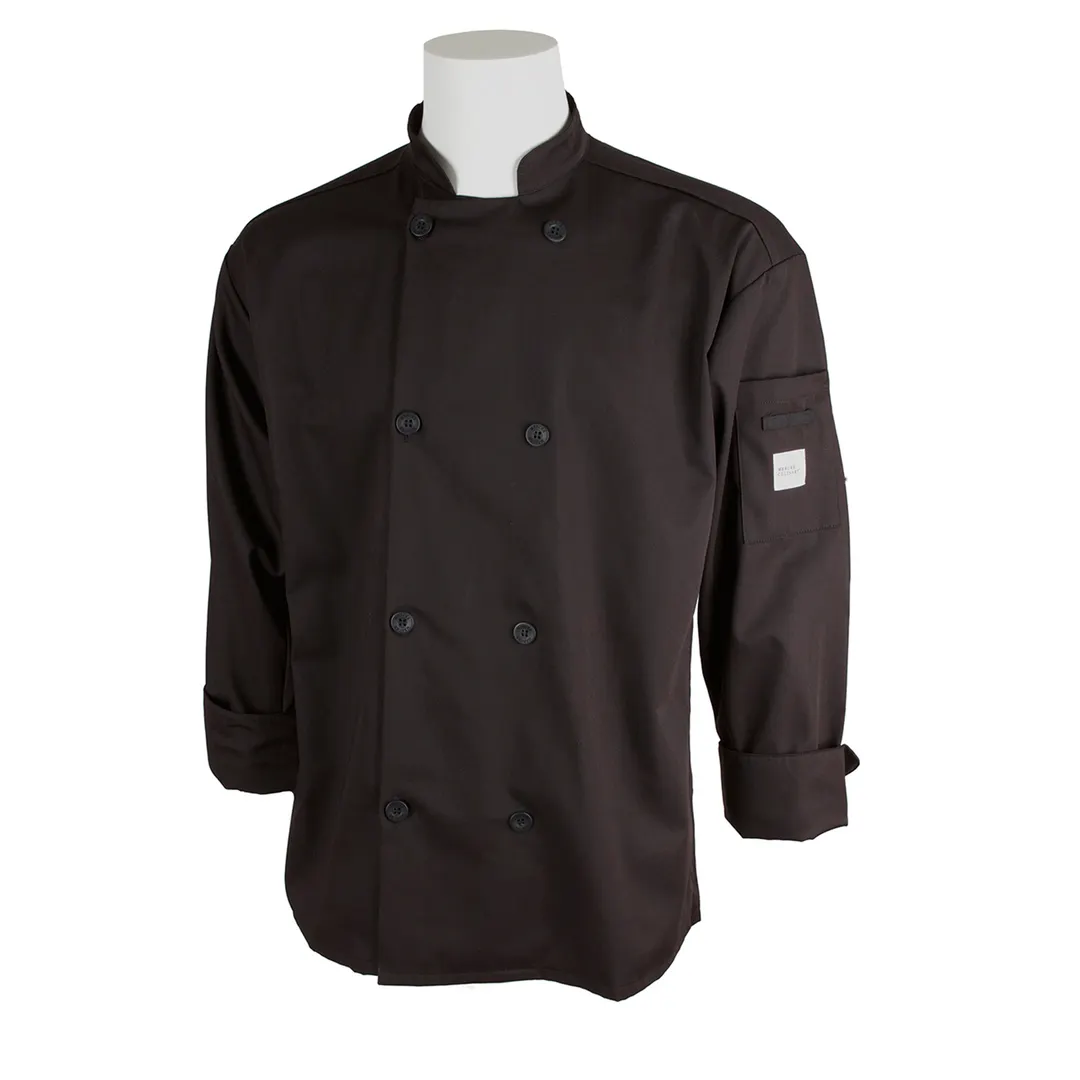 Mercer M60010BK8X Chef Jacket, Unisex 8XLarge Black, Poly/Cotton Twill, 8 Buttons, Shoulder Pocket