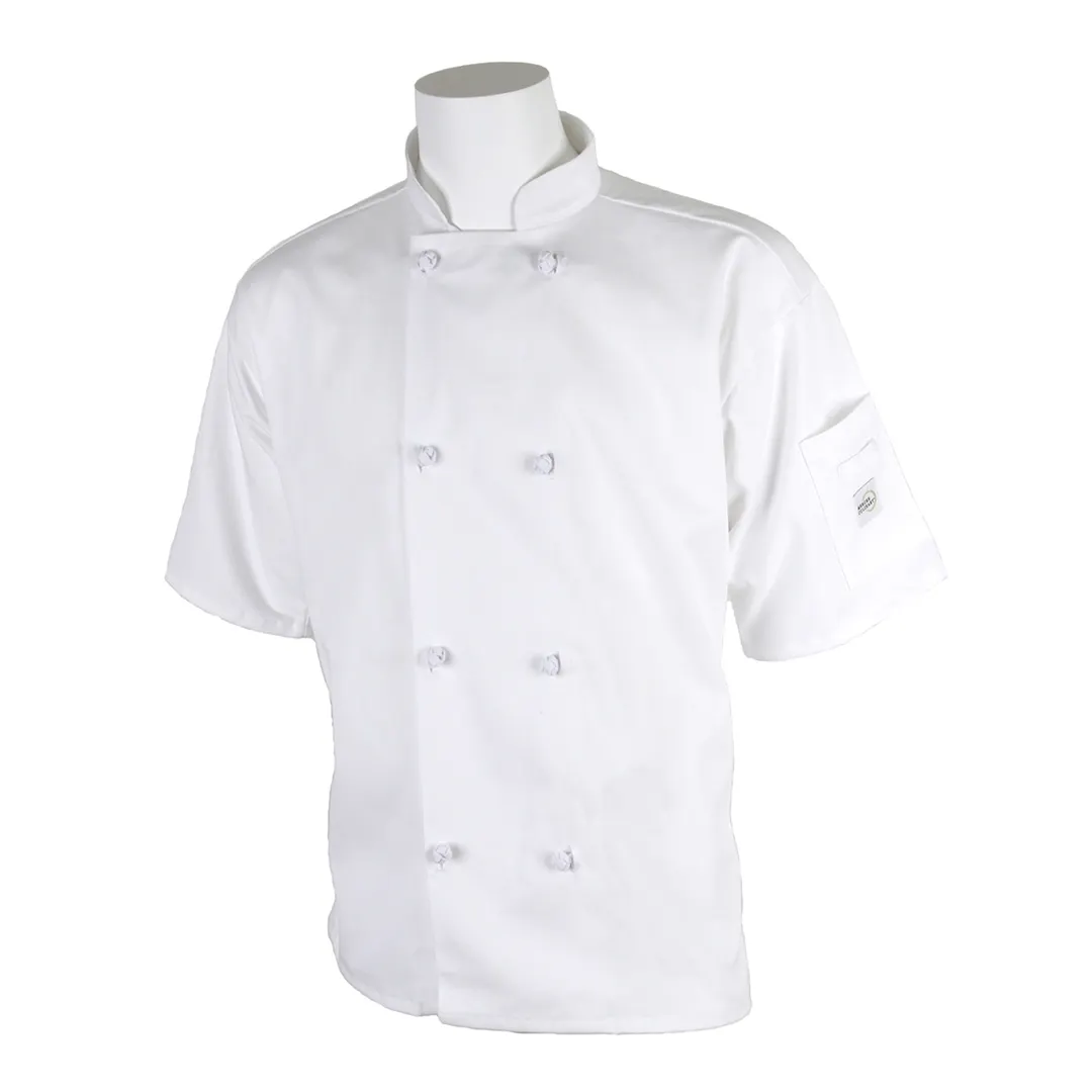 Mercer M60014WH4X Millennia Unisex Chef Jacket, Short‑Sleeve, 4X White, 65/35 Poly‑Cotton Twill