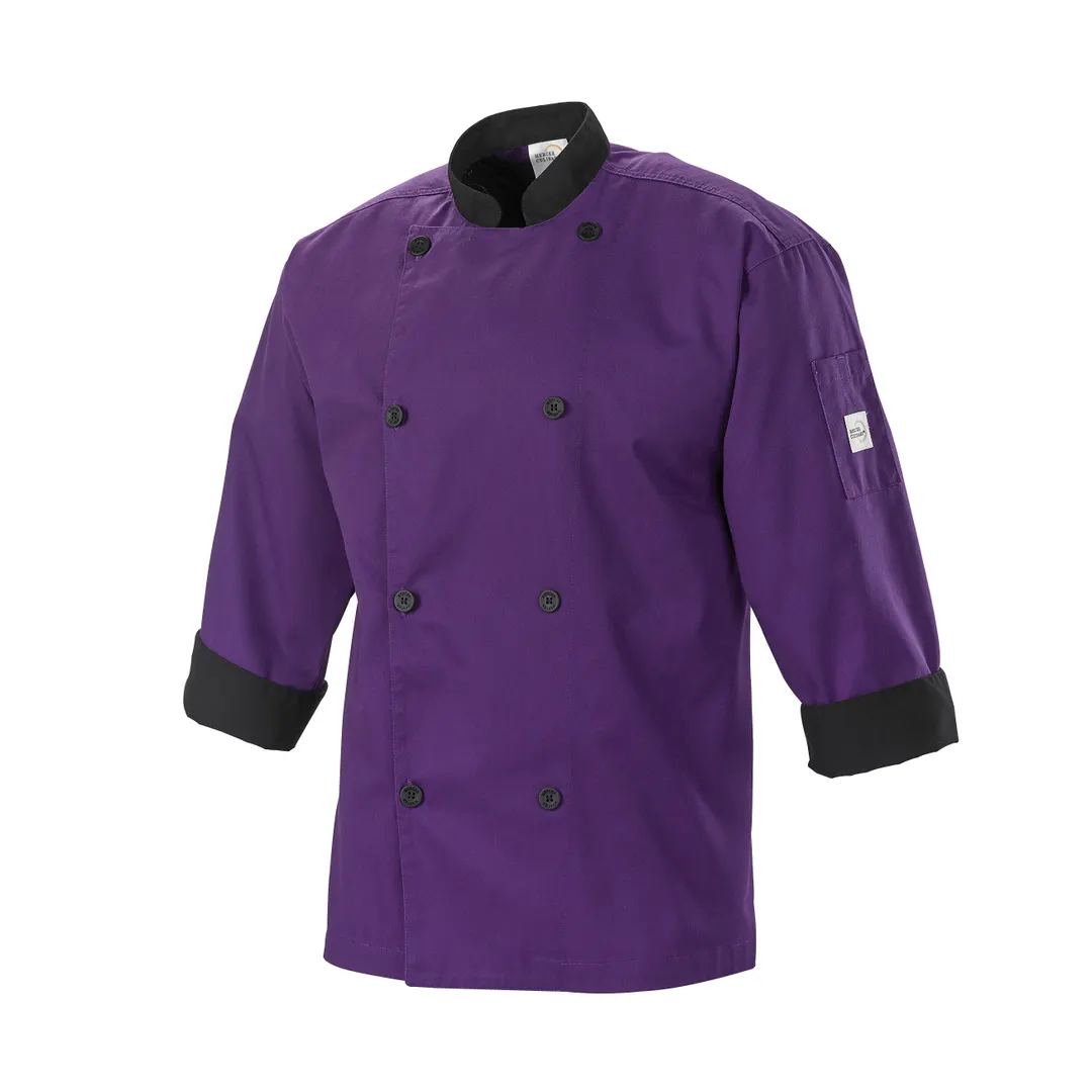 Mercer M60018PUB1X Millennia Unisex Chef Jacket, XLarge 3/4‑Sleeve, Purple, 65/35 Poly‑Cotton Twill