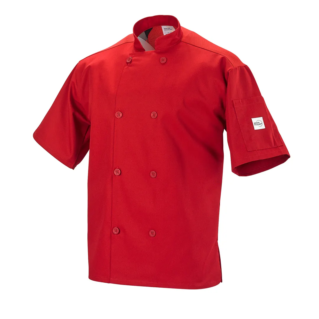 Mercer M60019RDS Millennia Air Jacket Small Red Short‑Sleeve, Pocket, 65/35 PolyCotton Twill