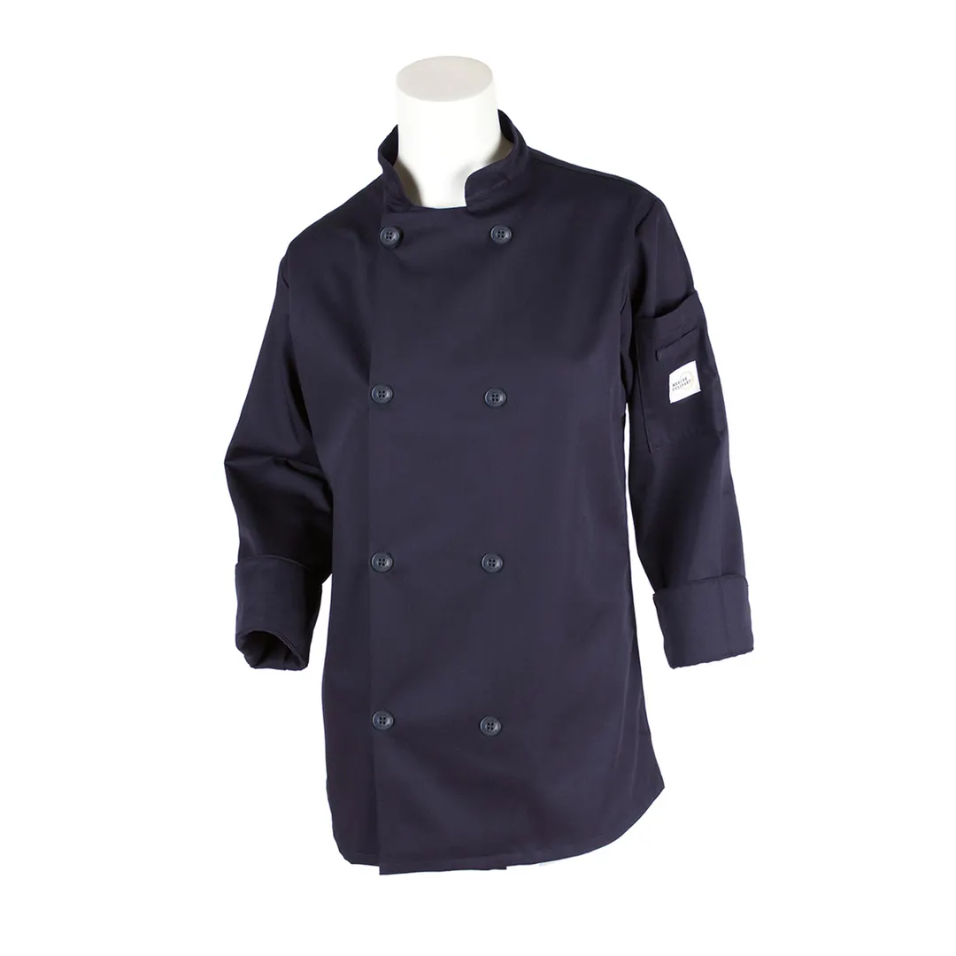 Mercer M60020NB2X Women's Chef Jacket, 2X Navy Blue, Long Sleeve, 65/35 Poly‑Cotton Twill