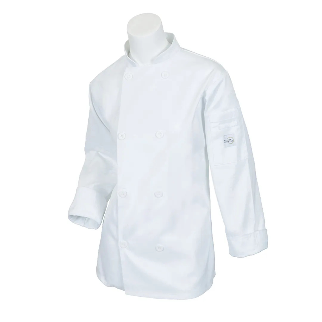 Mercer M60020WH3X Women's Chef Jacket, 3X White, Long Sleeve, Cotton‑Poly Twill, 8‑Button, Pocket