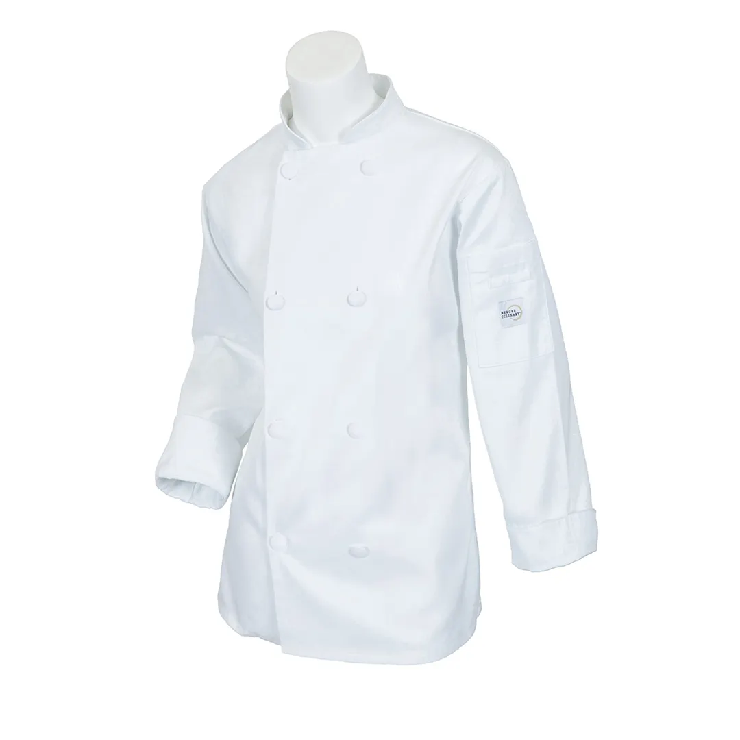 Mercer M60022WH3X Women's Chef Coat, 3X Large White Sleeve Twill, 8 Knot Buttons, Shoulder Pocket