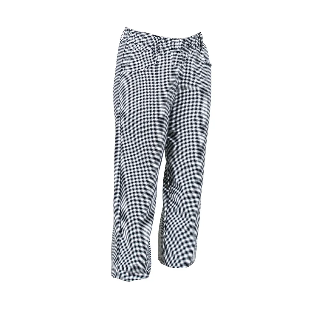 Mercer M60040HTS Wmn Small Houndstooth PolyCotton Pants Elastic Waist & Loops Pocketsed Cuffs