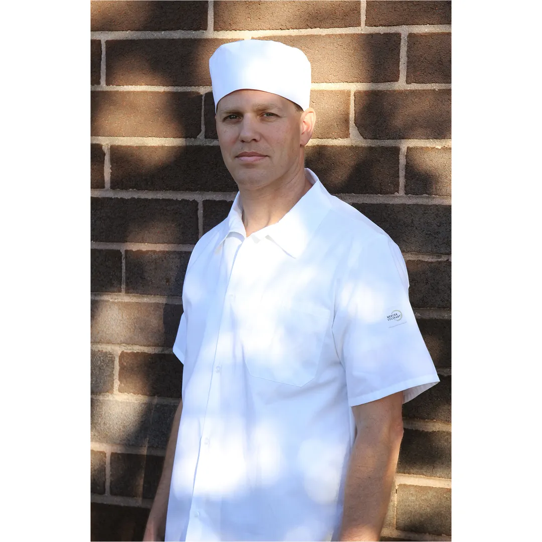 Mercer M60070WH Baker's Skull Cap, White 65/35 Poly/Cotton Twill, Mesh Top, Velcro Closure- Chef Hat