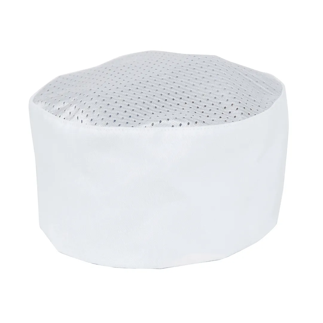 Mercer M60070WH Baker's Skull Cap, White 65/35 Poly/Cotton Twill, Mesh Top, Velcro Closure- Chef Hat