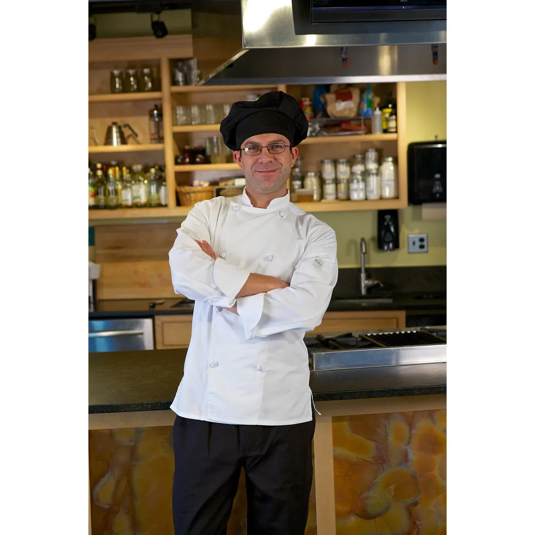 Mercer M60110BK Millennia Beret, Velcro Closure, 65/35 Poly/Cotton Twill, Black Chef Hat - 12" Fit