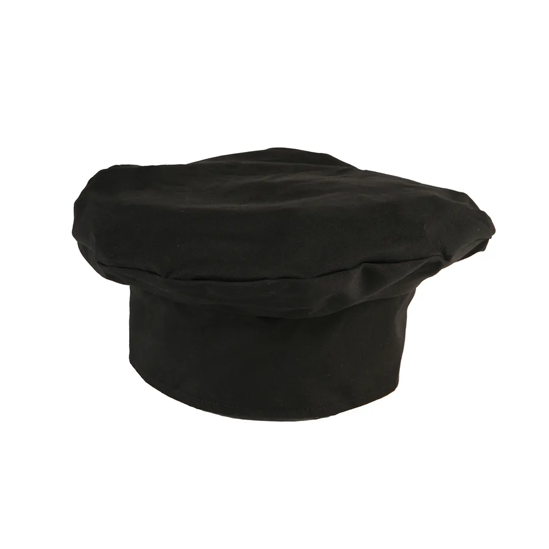 Mercer M60110BK Millennia Beret, Velcro Closure, 65/35 Poly/Cotton Twill, Black Chef Hat - 12" Fit
