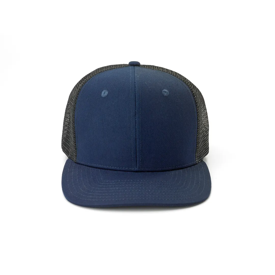 Mercer M60135NB Trucker Cap, Blue/Black Nylon Mesh, Cotton, Snap-Back Vent Holes, One Size Fits Most