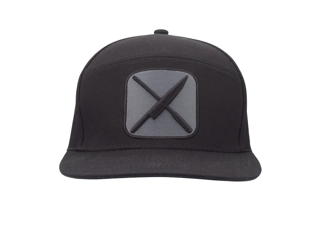 Mercer M60139BK 5‑Panel Chef Hat, Black 100% Cotton, Mercer Logo Patch, Kitchen Headwear