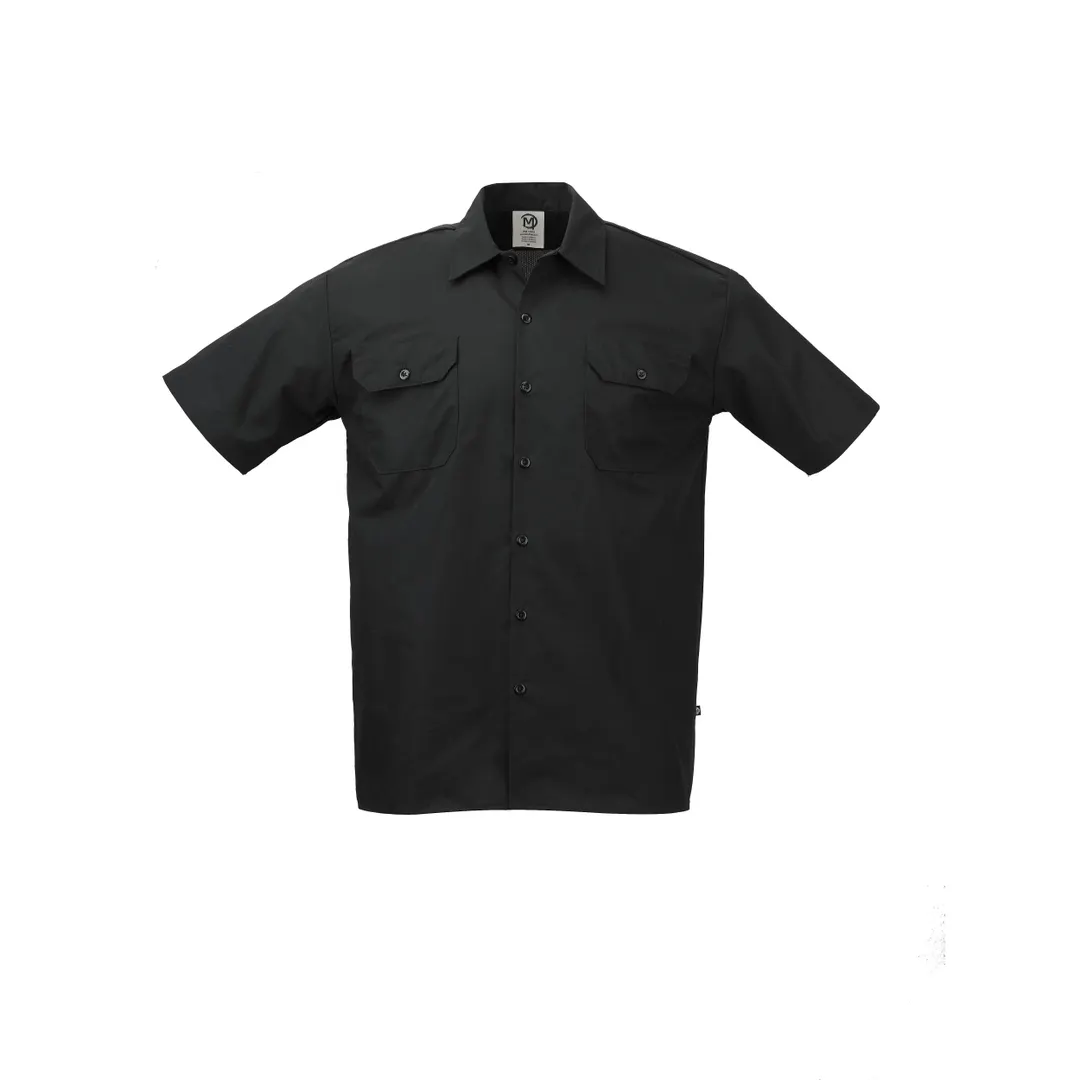 Mercer M60250BKM - Medium Black Cook Shirt, Short‑Sleeve, Button Front, 65/35 Poly‑Cotton Poplin