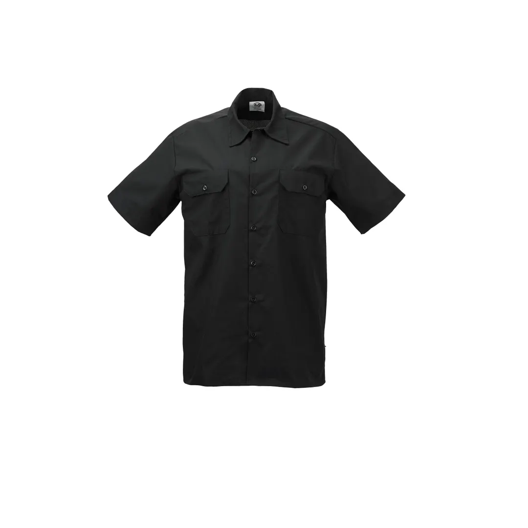 Mercer M60250BKXS - Black Cook Shirt, X-Small (32-34"), Short Sleeve, Button Front, 65/35 Poly-Cotton