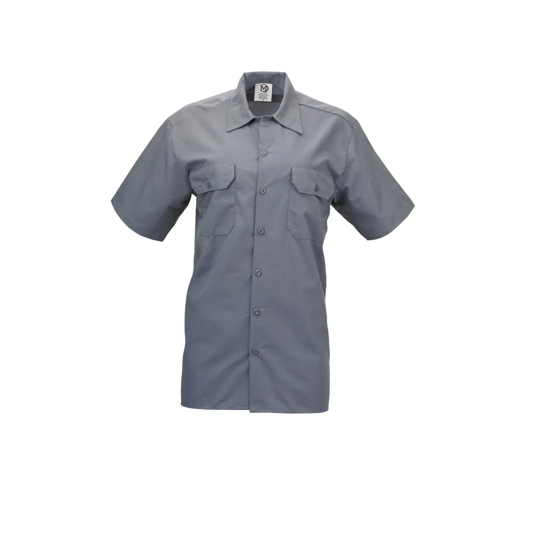 Mercer M60250GYXS Metro Edge Cook Shirt, XS Gray Poplin, Short‑Sleeve, 7‑Btn Front Pockets w/ Pencil