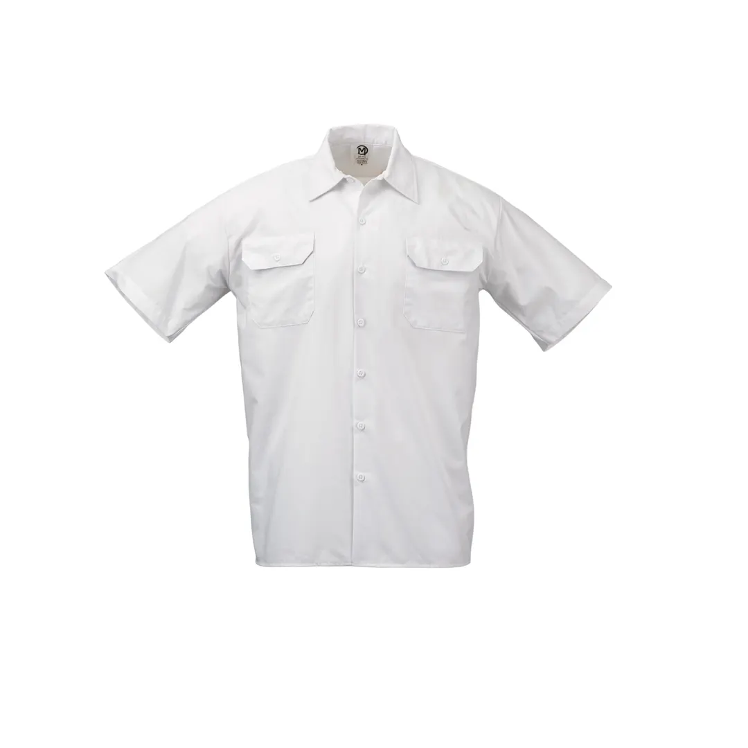 Mercer M60250WH3X Cook Shirt, Unisex 3X White Short‑Sleeve, Poly/Cotton, Button Front