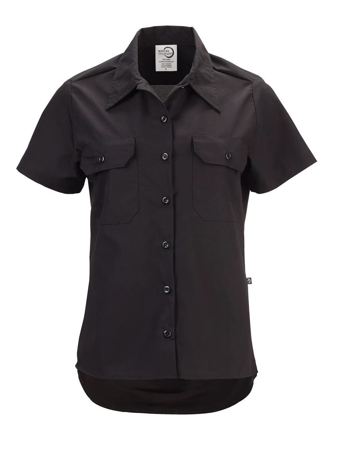 Mercer M60350BKXXS Shirt – Women's Short‑Sleeve, Black, Size XXS Poly‑Cotton, 7‑Button Pencil Pocket