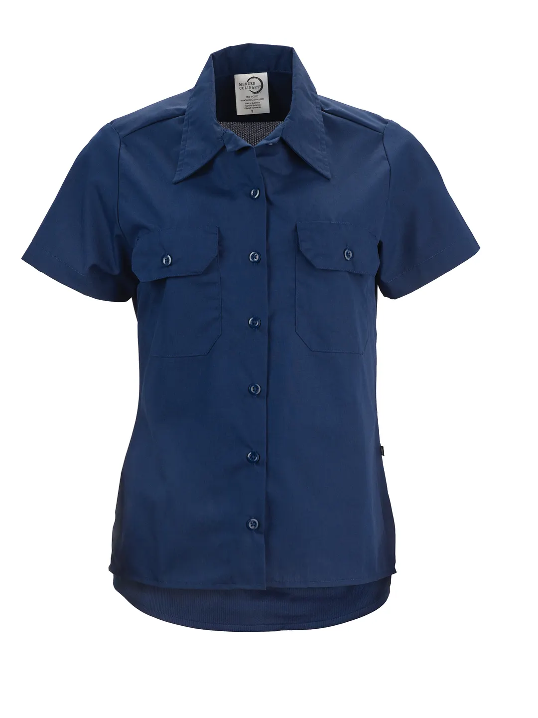 Mercer M60350NBS Women's Cook Shirt, Navy Blue, Small, Poly/Cotton Poplin, Short Sleeve, Button