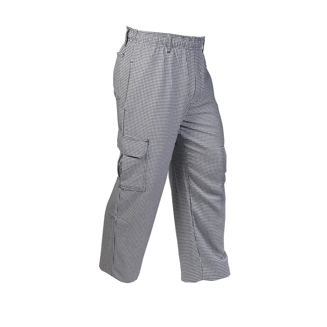 Mercer M61051HT4X Unisex Cargo Pants, 4XL Black/White Houndstooth, Poly/Cotton 65/35 Elastic Pockets