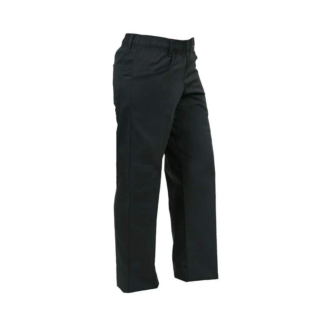 Mercer M61080BK1X Women's Chef Pants 1X Black Cotton Twill Elastic Waist Belt Loops 4 Pockets Cuffs