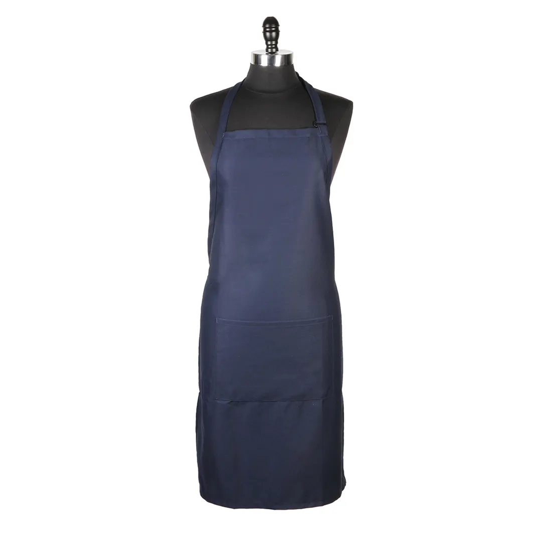 Mercer M61110NB Genesis Bib Apron, 33" x 23" Navy Blue, 65/35 Poly/Cotton Twill, Adjustable Neck Strap, Front Pocket