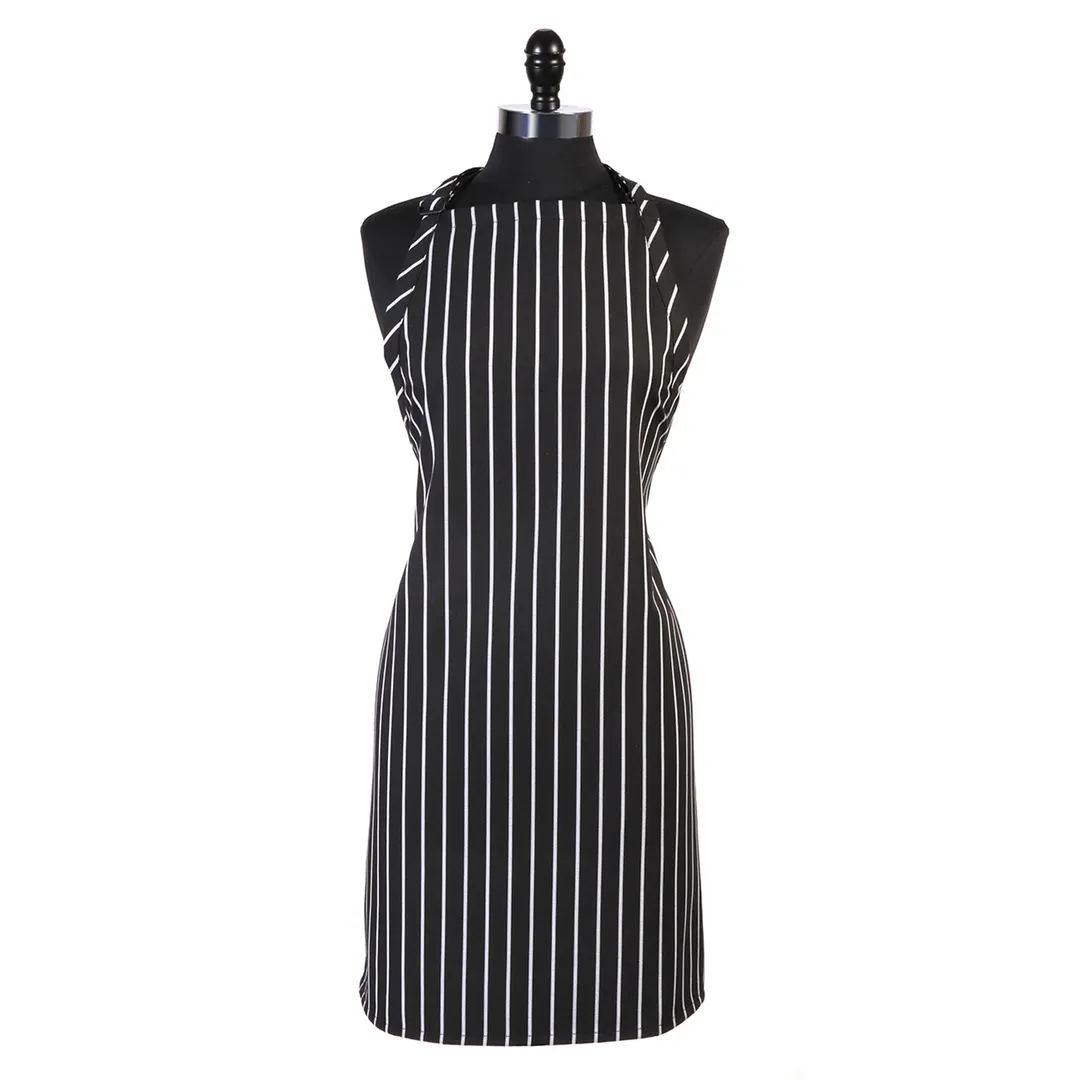 Mercer M61120BCS Genesis Bib Apron, 33" x 23", black chalk stripe, 65/35 poly‑cotton twill, no pocket, adjustable strap