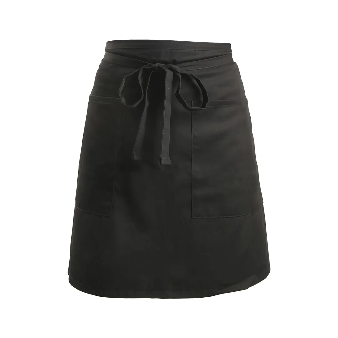 Mercer M61129BK - Waist Apron, 29" x 19", 2 Pockets, 40" Ties, 65/35 Poly/Cotton Twill, Black