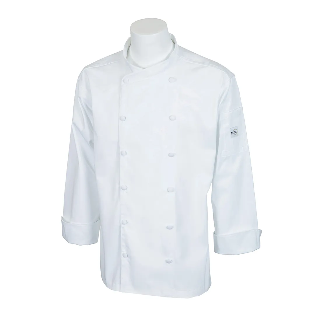 Mercer M62010WH8X Chef Coat - 8XLarge White Men Long Sleeve Jacket, Cotton Twill, Earbud Opening
