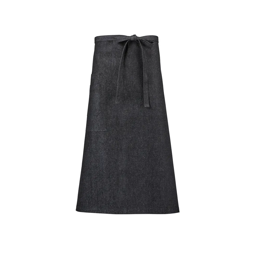 Mercer M63201BKD Waist Apron – 32" x 33-3/4" Denim, Black, 2 Pockets, 43" Ties, 100% Cotton