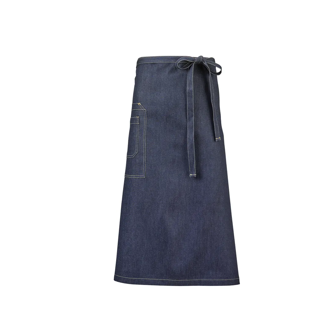 Mercer M63201DEN Waist Apron, 32" x 33.75", 43" Ties, 2 Pockets, 100% Cotton Denim, Indigo Blue