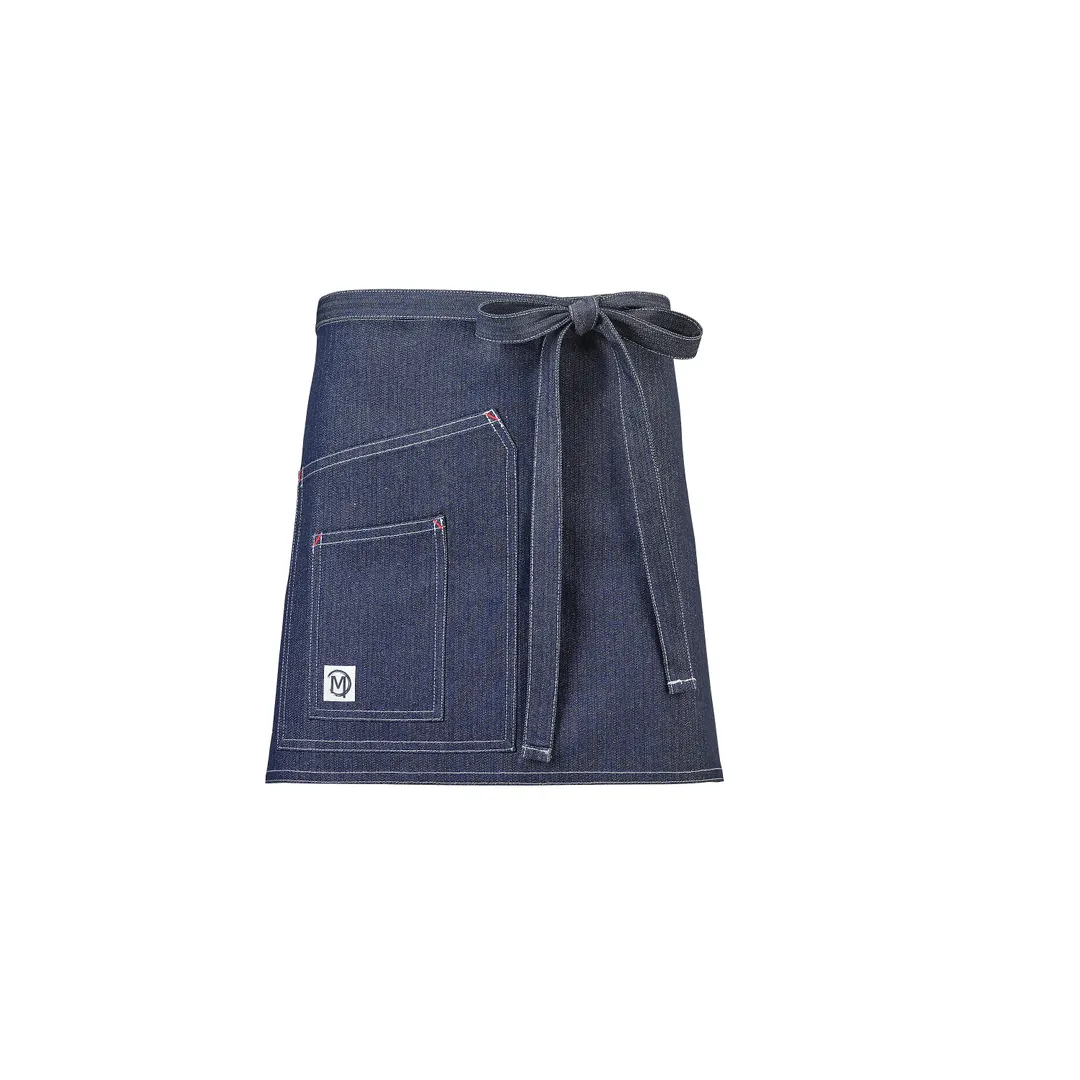 Mercer M63202DEN - Apron 28¾" x 16¼", 44" Ties, 100% Cotton Denim, Blue 2 Pockets, Contrast Stitch