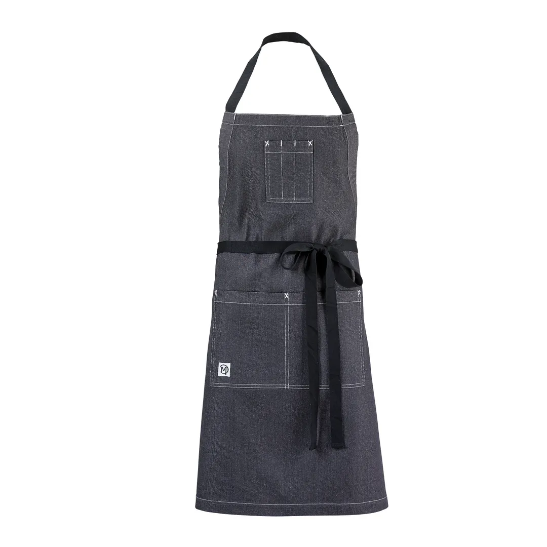 Mercer M63206DEN Bib Apron, 29.75" x 34" Charcoal Gray, 65/35 Poly‑Cotton, Adjust Straps, Large Pocket, Pencil Pocket