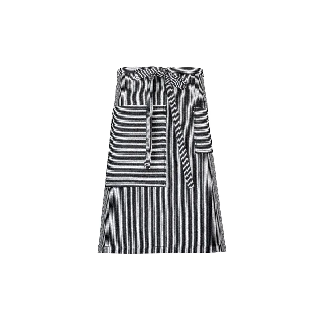 Mercer M63207RSD Waist Apron, 21" x 25‑1/2", 45" Ties, Navy/White, 3 Pockets, 80/20 Cotton‑Poly