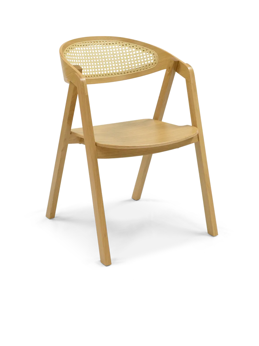 Original Wood Seating CHURU CANE SW Stacking Arm Chair, Rattan Back, Solid European Oak Wood Seat
