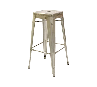 Original Wood Seating M11B Backless Bar Stool, Steel Seat, Steel Frame, Footrest, Bright Silver