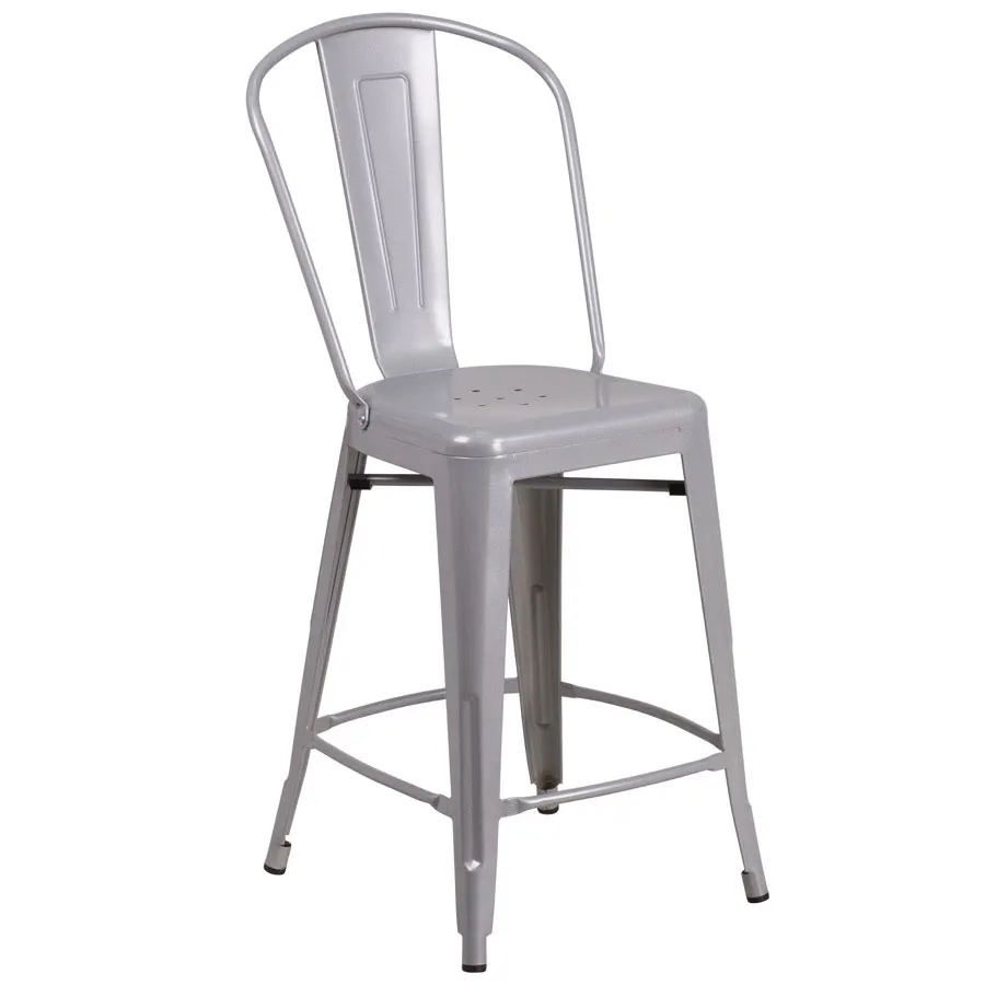 Original Wood Seating M11FB Armless Fan Back Bar Stool, Steel Seat, Steel Frame, Footrest, Bright Silver