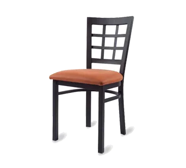 Original Wood Seating M33 P7/COM Side Chair, Metal Grid Back, Upholstered Seat, Black Powder Coat