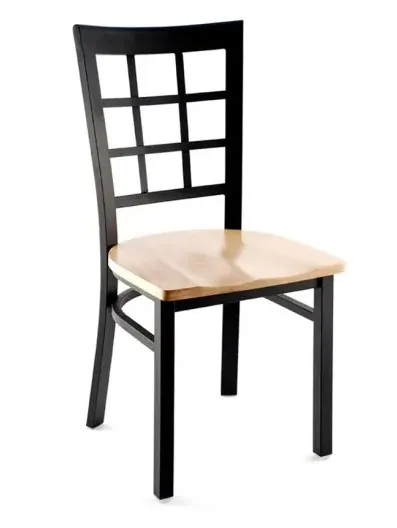 Original Wood Seating M33 SW Solid Wood Seat Metal Grid Back Restaurant Chair