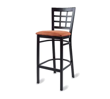 Original Wood Seating M33B P7/COM Armless Bar Stool, Black Powder Coat, Upholstered Seat, Metal Grid Back