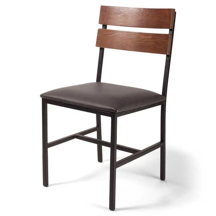 Original Wood Seating M40 GR9 Kuma Side Chair, 2-Piece Solid Ash Wood Ladder Back, Upholstered Padded Seat, Square Box Metal Frame