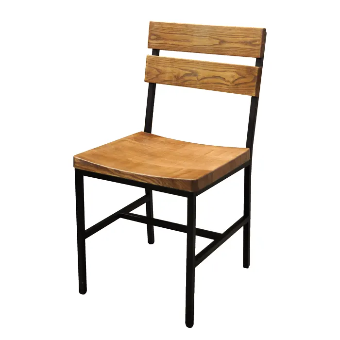 Original Wood Seating M40 SW Kuma Side Chair, 2-Piece Solid Ash Wood Back, Ladder Style, Wood Seat, Square Box Metal Frame