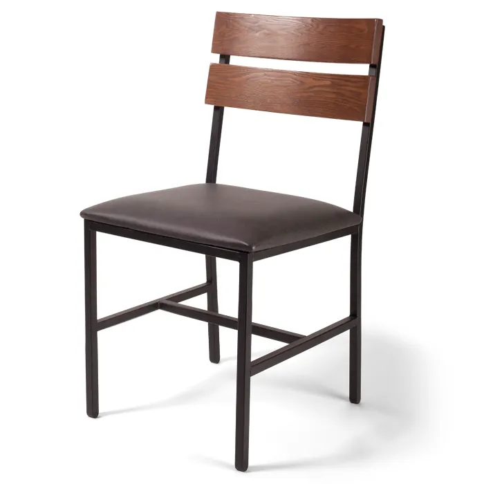 Original Wood Seating M40B P7/COM Kuma Bar Stool, 2-Piece Ash Wood Back, Upholstered Seat, Metal Frame, Footrest