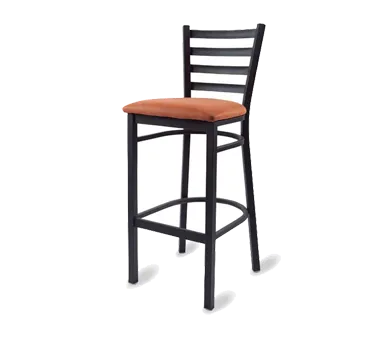 Original Wood Seating M45B GR8 Armless Ladder Back Bar Stool, Upholstered Seat, Black Powder Coat, Grade 8 Uph