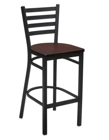 Original Wood Seating M45B SW Armless Ladder Back Bar Stool, Solid Wood Seat, Black Powder Coat Metal Frame